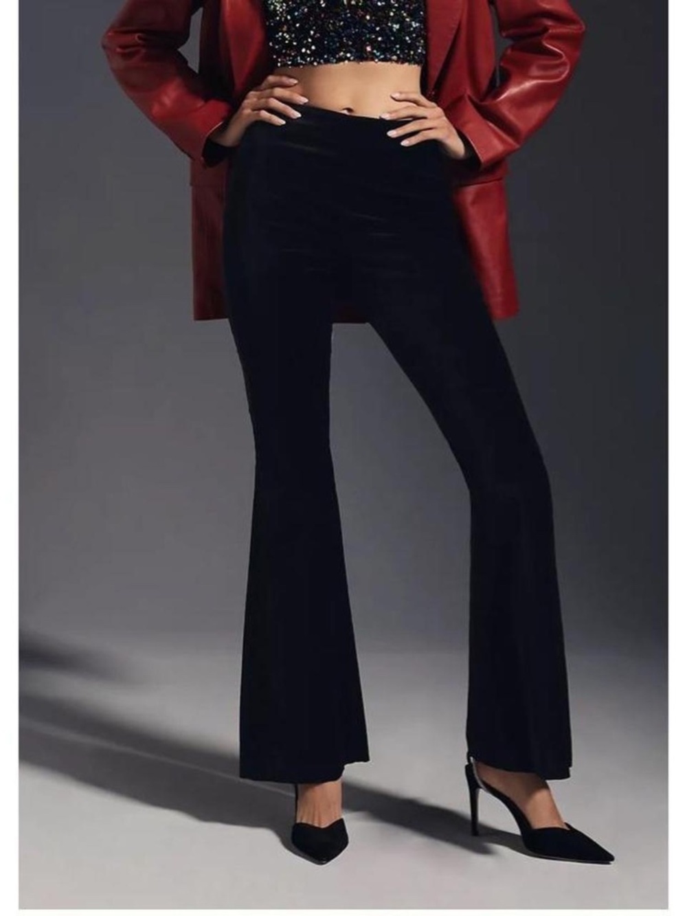 By Anthropologie Velvet Flare Pants Black Size 2